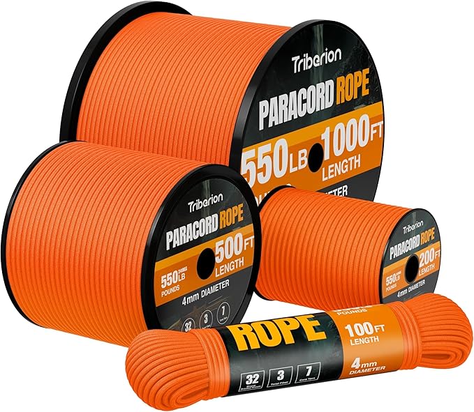 Paracord Rope 550 lb - 200ft 5/32" Parachute Cord 4MM 7-Strand para Cord - by Triberion