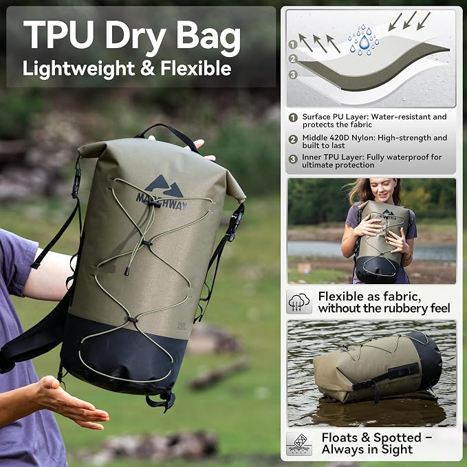 MARCHWAY Floating Roll Top Dry Bag, Flexible Lightweight TPU Waterproof - Image 2