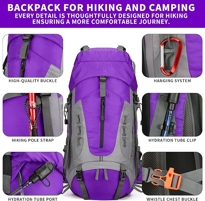 75L Hiking Backpack with Rain Cover Waterproof Camping Backpack Shoes Warehouse - Image 6