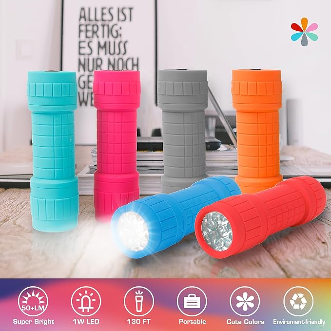 EverBrite 9-LED Flashlight 6-Pack Impact Handheld Torch Assorted Colors - Image 4