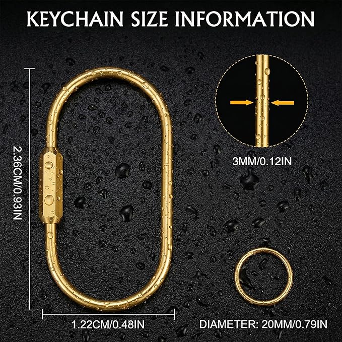 Tiezzi 6 Pack Gold Carabiner Key Ring Clip, Premium Brass Screw Locking - Image 6