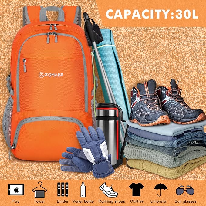 ZOMAKE Lightweight Packable Backpack 30L, Foldable Hiking Backpacks Water - Image 3