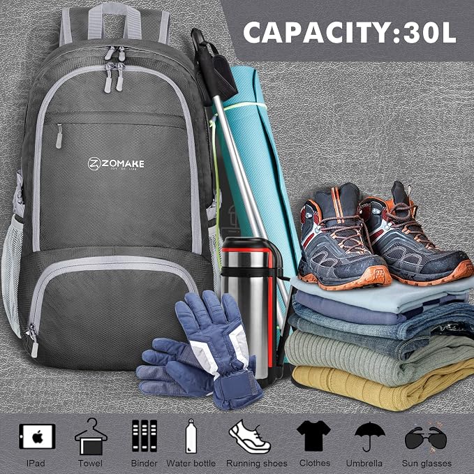 ZOMAKE Lightweight Packable Backpack 30L, Foldable Hiking Backpacks Water - Image 6