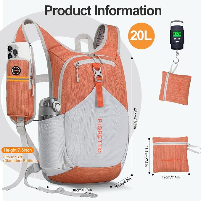 FIORETTO 20L Hiking Backpack for Women Men Mini Packable Backpack Lightweight - Image 5
