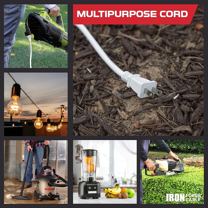 Iron Forge Cable 2 Prong Outdoor Extension Cord 10 ft, 16/2 SJTW 10 Foot White - Image 7