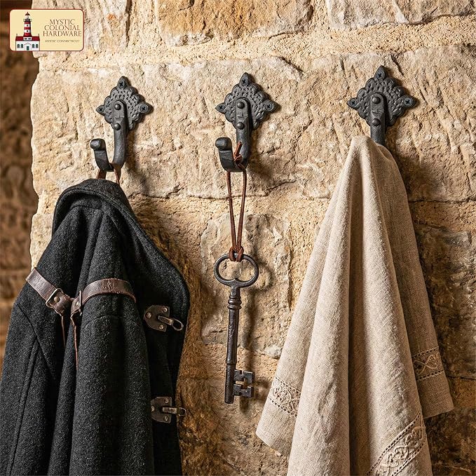 Mystic Colonial Rustic Cast Iron Wall Hooks Heavy Duty Vintage Utility Hooks - Image 3