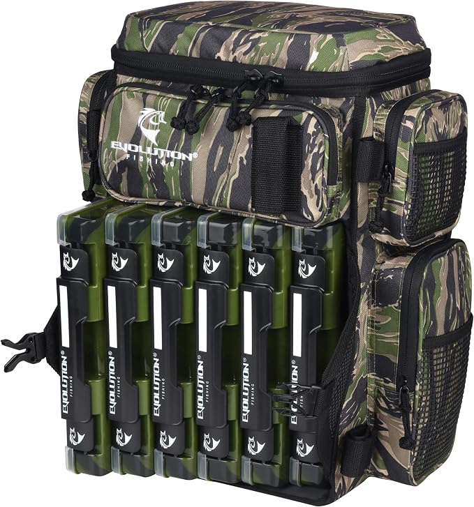 Evolution Fishing Drift Series Tackle Backpack, Outdoor Rucksack w/ 6 Fishing - Image 3