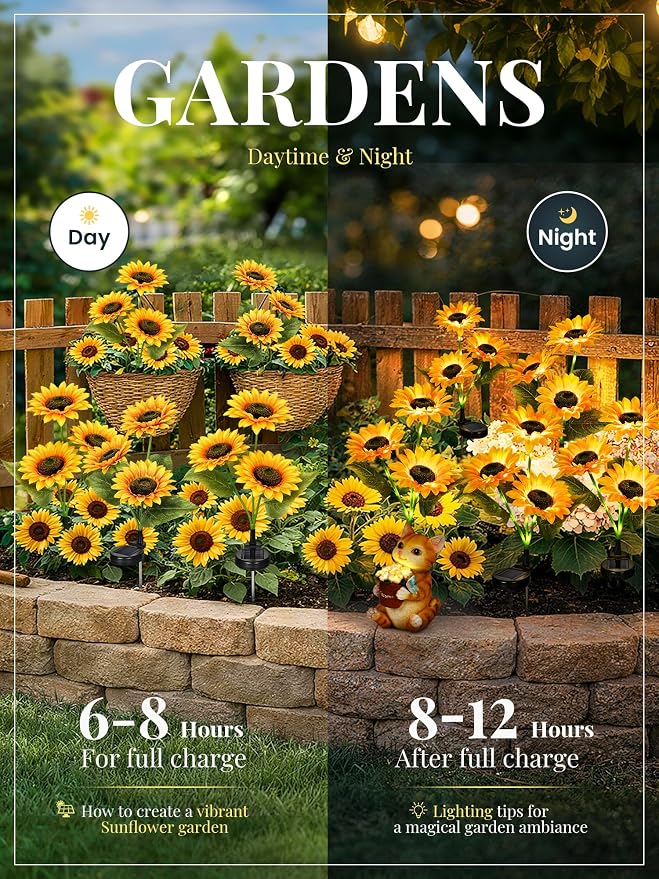 GIGALUMI Solar Garden Lights Artificial Sunflowers, LED Garden Decor Carefree - Image 3