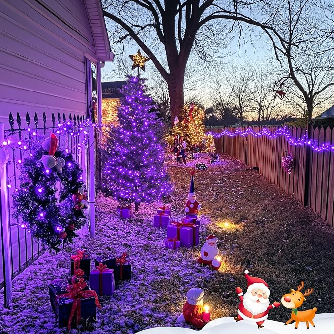 JMEXSUSS 600LED Purple Solar Halloween Lights, 206.7ft Solar String Lights - Image 5