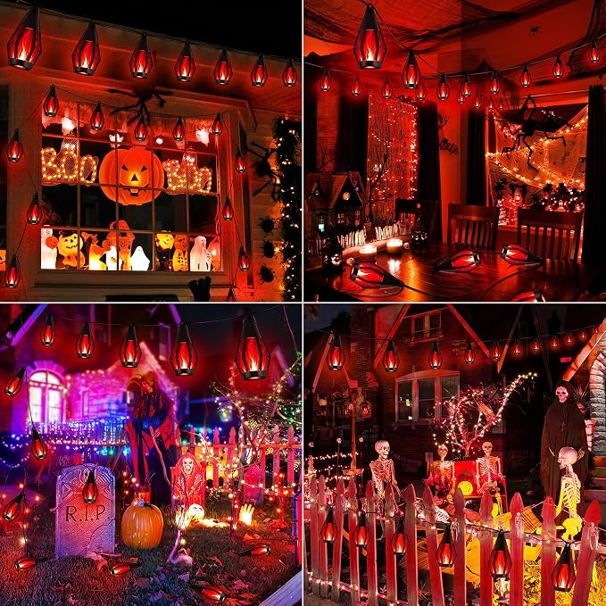 iBaycon Solar Halloween Lights, 42Ft 15 LED Bulbs Flickering Flame String Light - Image 2