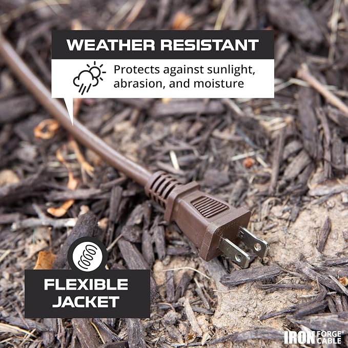 Iron Forge Cable 2 Prong Outdoor Extension Cord 50 ft, 16/2 SJTW 50 Foot Brown - Image 3