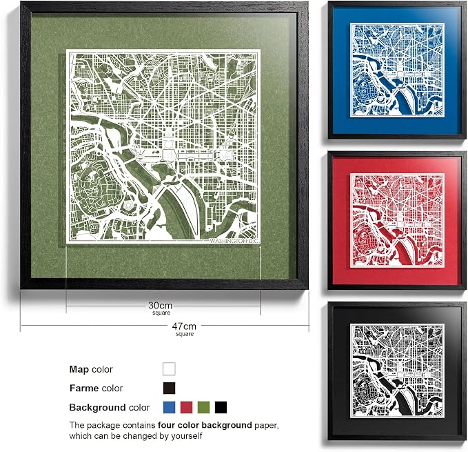 Washington D.C. Cut Map framed by O3 Design Studio, 18x18 inches, paper cutting - Image 2
