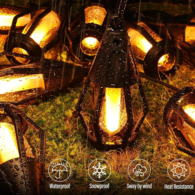 iBaycon Solar Flame Lights, 27Ft 10 LED Bulbs Flickering Flame String Light - Image 6