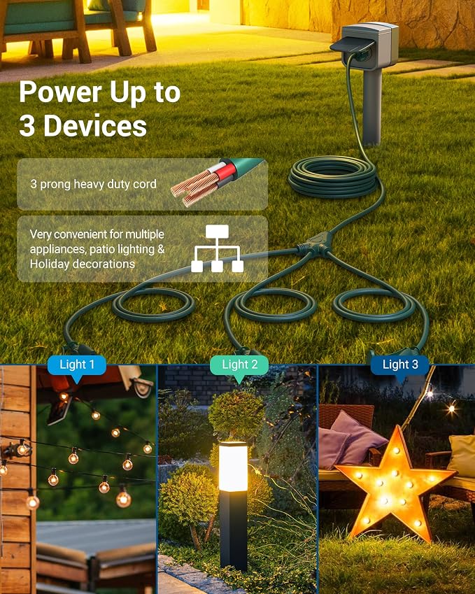 DEWENWILS Outdoor Extension Cord 1 to 3 Splitter, Total 52FT, 13A 125V 1625W - Image 8