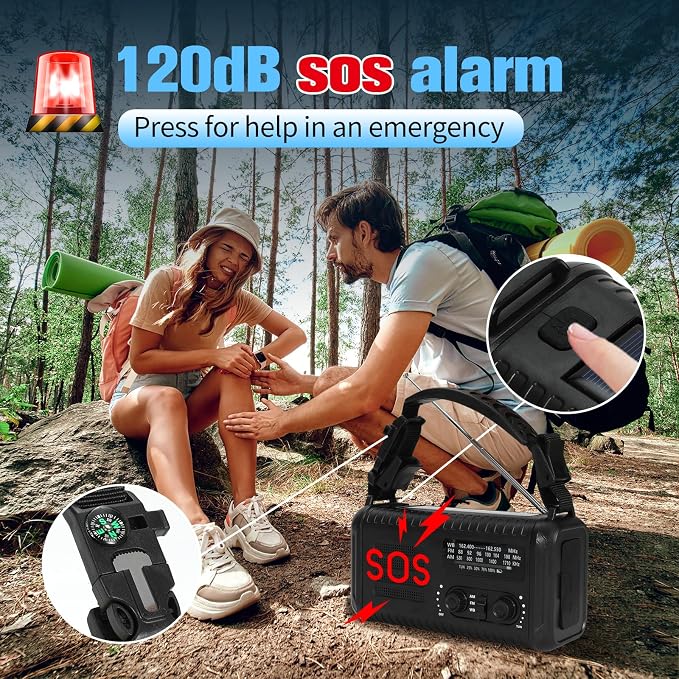 20000mAh Emergency Crank Radio, NOAA/AM/FM Portable Weather Radio, Solar Hand - Image 6