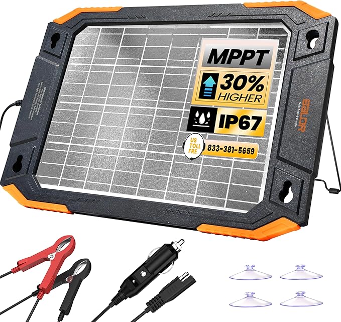 BALDR 12V Solar Battery Charger, 13W Waterproof Dual Sided Battery Maintainer by BaldrInc