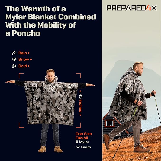 PREPARED4X Emergency Mylar Poncho – Survival Rain Poncho - Image 2