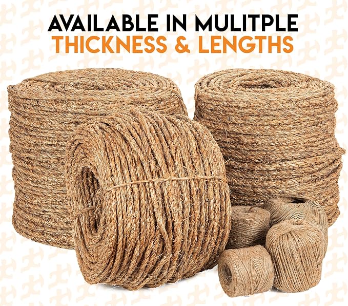 Manila Rope - 3/8 Inch 600' - 3 Strand Cordage Twisted Braided Rope - Thick - Image 6