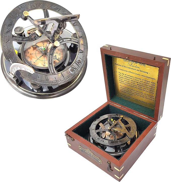 Brass Nautical - 5 inches Large Sundial Compass in Rosewood Case Top Grade by Brass+Nautical