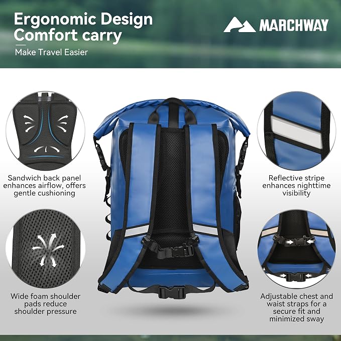 MARCHWAY Roll Top Waterproof Backpack, Floating Dry Bag 20L/30L/45L - Image 3