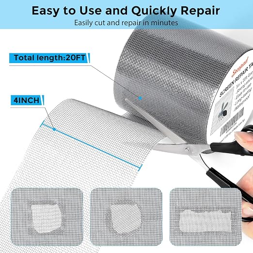 Secopad Grey Window Screen Repair Tape, 3IN X 20FT Screen Repair Kit - Image 3