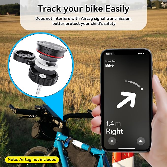 DDJ AirTag Bike Computer Mount, Hidden Stem Cap AirTag Holder Compatible - Image 8