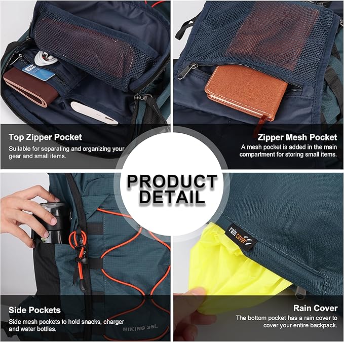 MOUNTAINTOP 35L Hiking Backpack, Lightweight Outdoor Travel Camping Daypack - Image 4