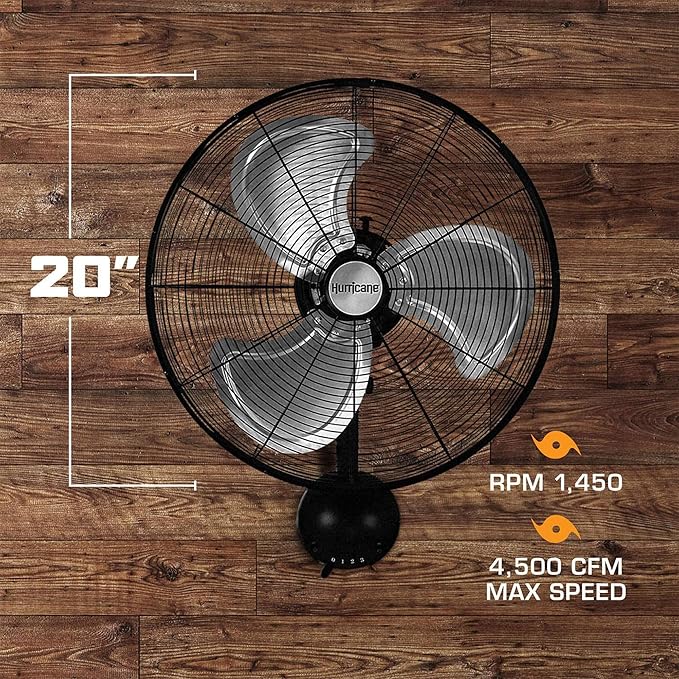 Hurricane Pro High Velocity Oscillating Metal Wall Mount Fan w/ 3 Speeds - Image 2