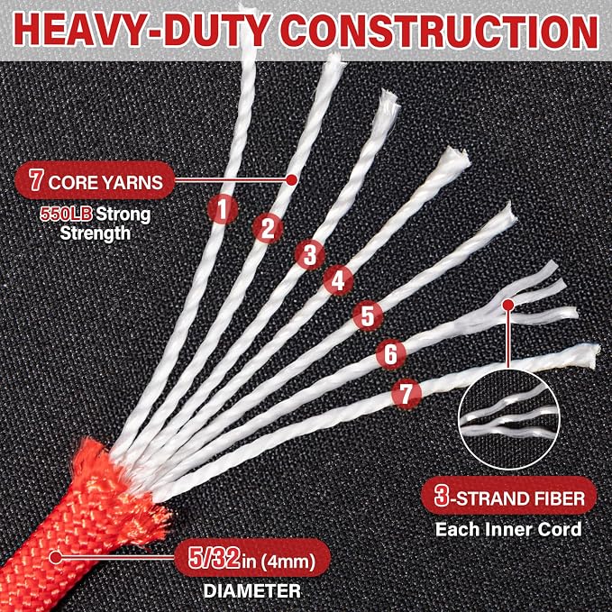 Paracord Rope 550 lb - 1000ft 5/32" Parachute Cord 4MM 7-Strand para Cord - - Image 3