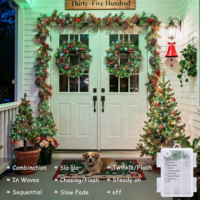 JMEXSUSS 2 Pack Red White and Green Christmas Lights Battery Operated, Each - Image 5