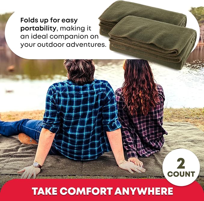 Ever Ready First Aid Olive Drab Green Warm Fire Retardant Blanket, Heavy-Duty - Image 2