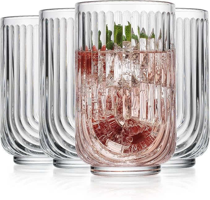 Glaver's Vintage Glassware Art Deco Glasse Ribbed Drinking Glasses U-Shape Arch by Glavers