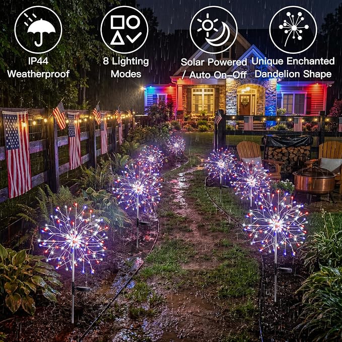 suddus 4th of July Decorations Solar Garden Lights, Upgrade 2Pack 150LED Red - Image 5