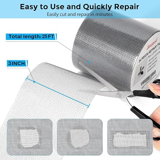 Secopad Grey Window Screen Repair Tape, 3IN X 25FT Screen Repair Kit - Image 3