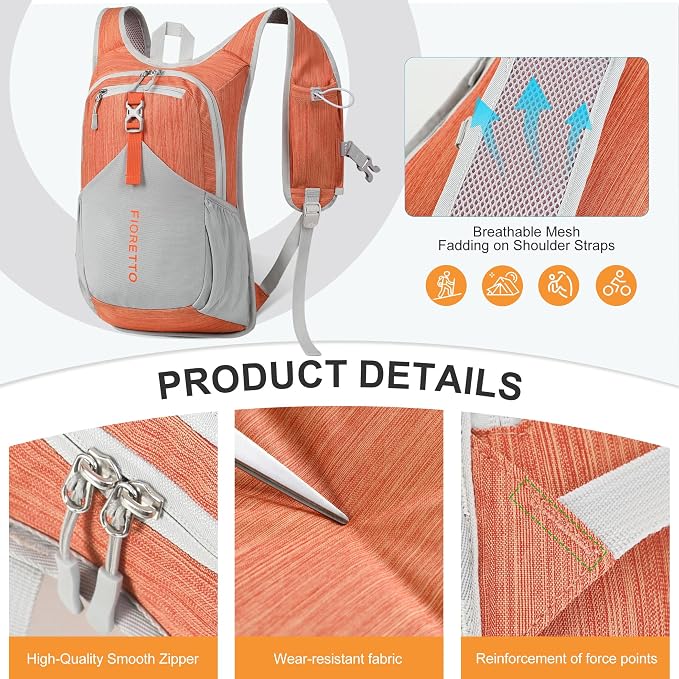 FIORETTO 15L Hiking Backpack for Women Men Mini Packable Backpack Lightweight - Image 7