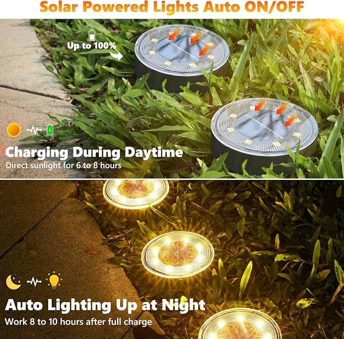 Joomer Solar Ground Lights, 4 Pack 8 LED Solar Lights Outdoor Waterproof IP68 - Image 3