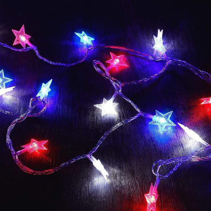 Twinkle Star 4th of July Decoration Lights, 100 LED 49FT Red White Blue Star - Image 3