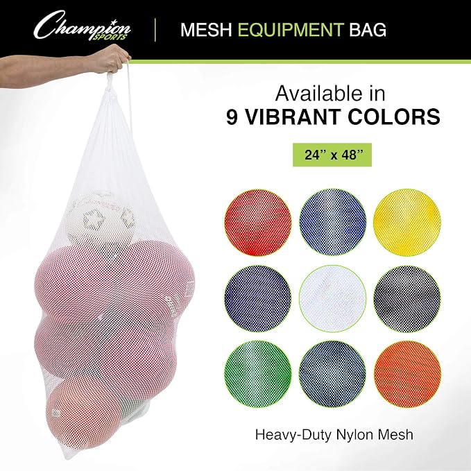 Champion Sports Mesh Equipment Bag – Heavy-Duty Nylon Drawstring Bag - Image 2