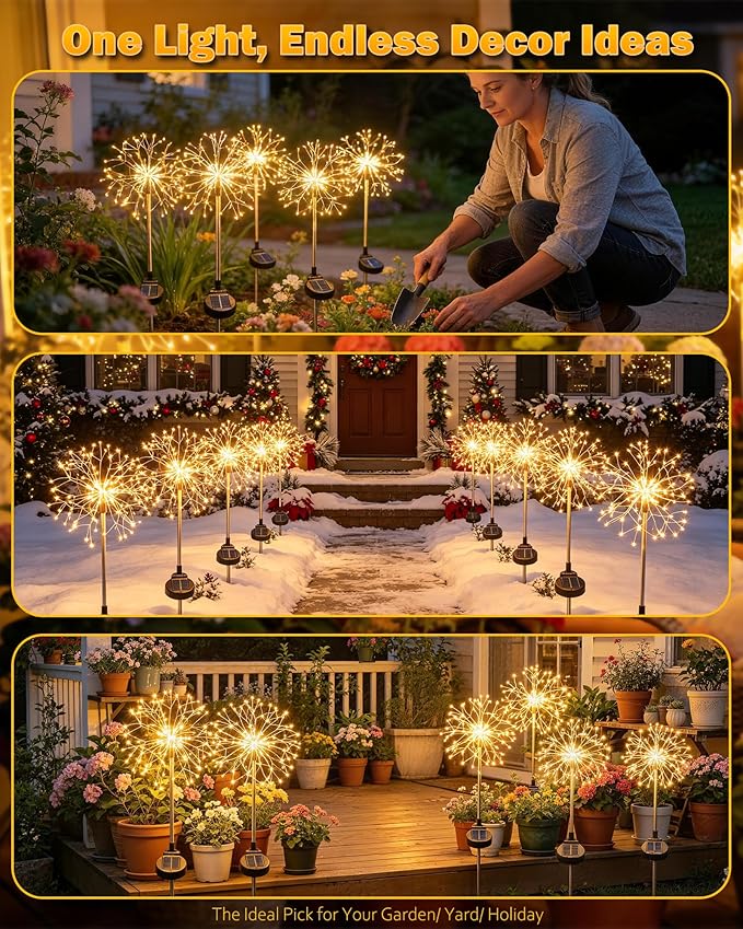 Solar Garden Lights Outdoor Yard Decorations, 8 Pack 150Leds Pathway Lights - Image 4
