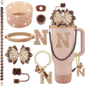 9PCS Brown for Stanley Cup Accessories Set Bling Initials Bow Charms for by Unknown