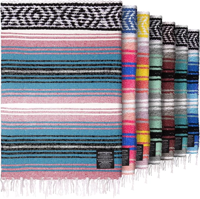 Hydration Nation Authentic Large Handwoven Mexican Striped Throw Blanket by ZulayKitchen