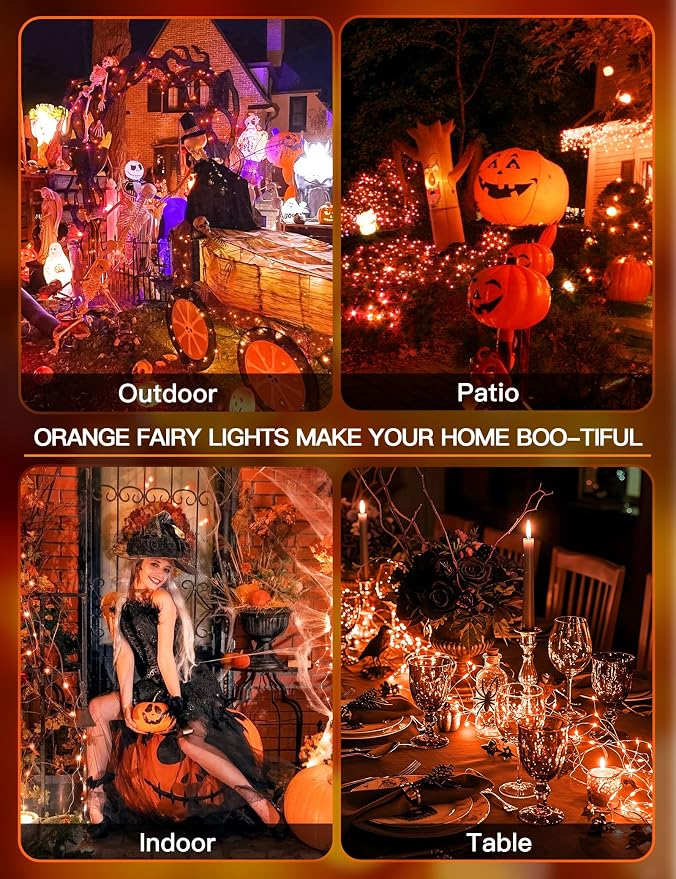 suddus Halloween Lights Battery Operated, 33ft 100 LED Orange String Lights - Image 2