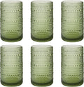 Vintage Hobnail Drinking Glasses Set of 6, 16 oz Large Capacity Embossed Green by Unknown