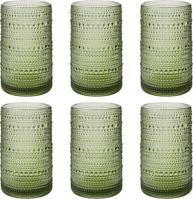 Vintage Hobnail Drinking Glasses Set of 6, 16 oz Large Capacity Embossed Green by Unknown