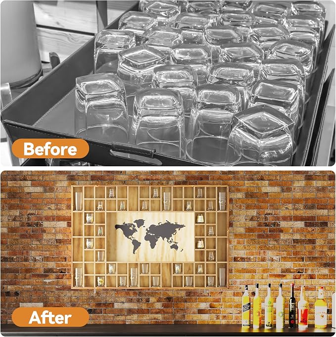 68 Large World Map Shot Glass Display Case Rustic Shot Glass Holder 37x 24.4in - Image 5