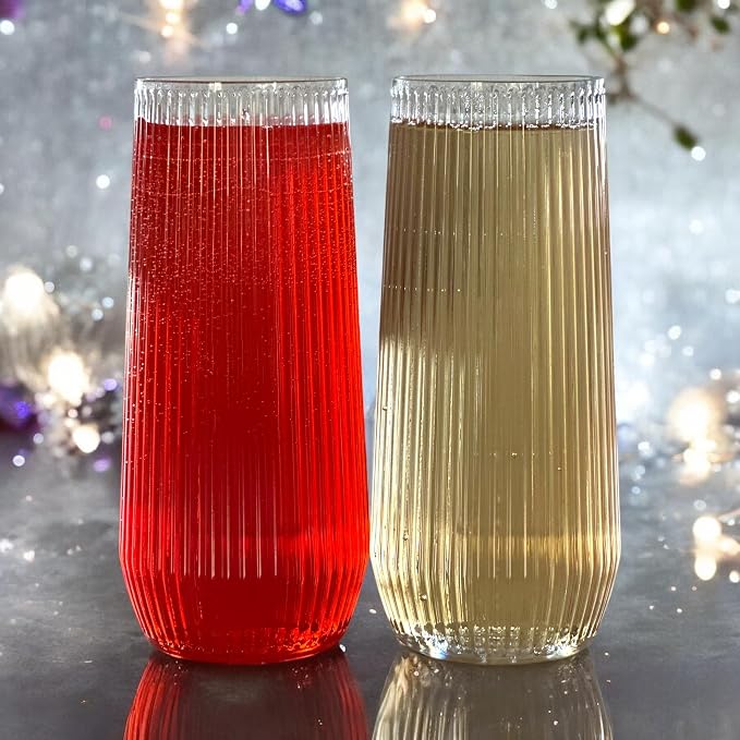Oojami 48 Pack Ribbed Origami Ripple Plastic Glasses, 24 Stemless 9oz Champagne - Image 7