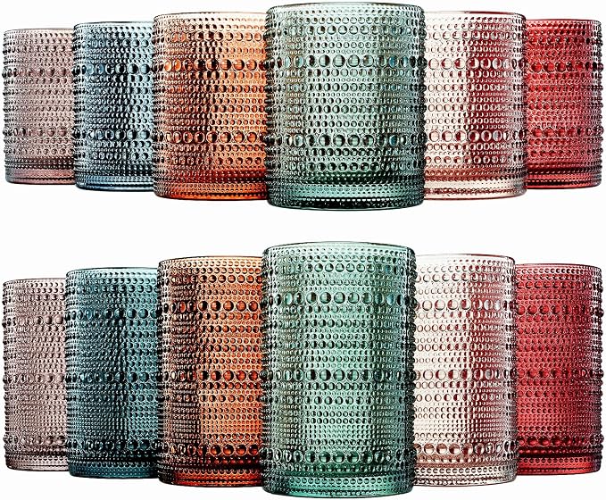 Khen Hobnail Beaded Highball Drinking Tumbler Glasses | Set of 12 | Color - Image 7