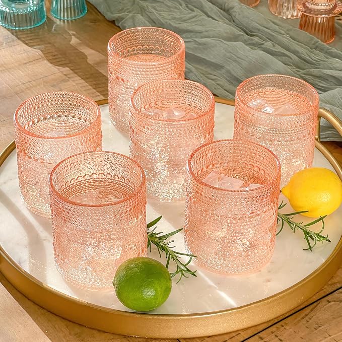Kate Aspen Rose Gold Cups Pink Hobnail Beaded Drinking Glasses Set of 6-10 oz - Image 3