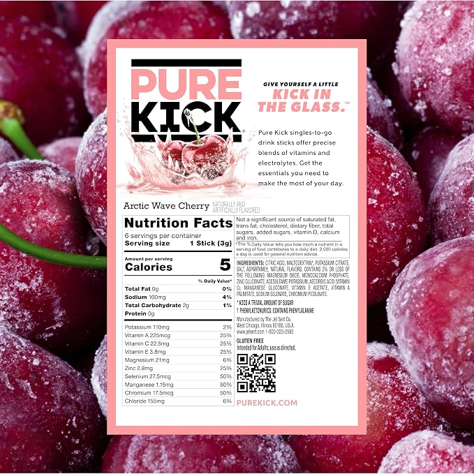 Pure Kick Hydration Singles To Go Drink Mix, Arctic Wave Cherry, Includes 12 - Image 2
