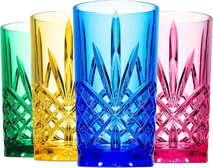 Godinger Acrylic Highball Glasses, Tall Beverage Highballs Drinking Glasses Cups by Godinger